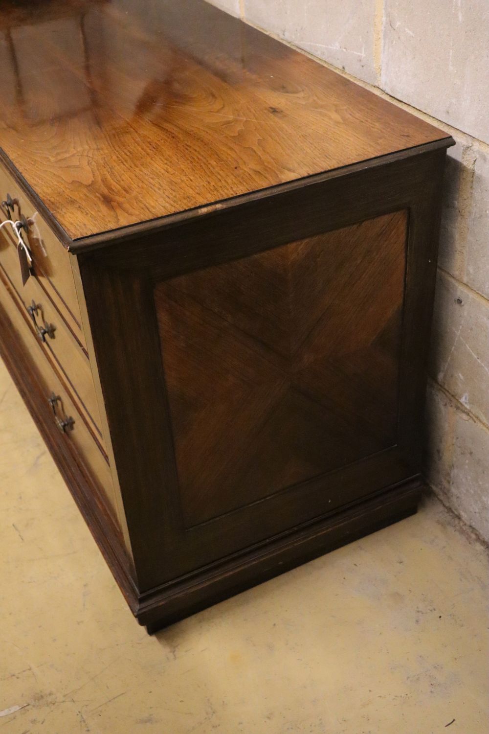 A Continental walnut chest of drawers, width 128cm depth 53cm height 72cm